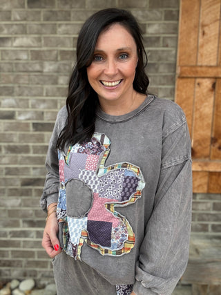 Charcoal Daisy Patch Long Sleeve French Terry Pullover by J. Her