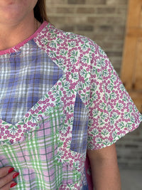 Cobalt Blue and Hot Pink Multi Contrast Blocked Shorts Crew Neck Top by Blue Velvet