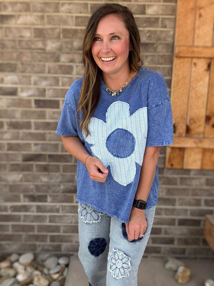 Cobalt Mineral Wash Flower Patch Tee by J. Her