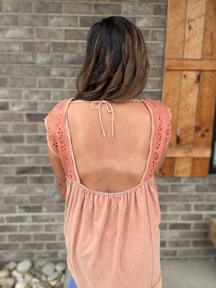 Coral Mineral Wash Embroidery Tunic Top by Oli & Hali