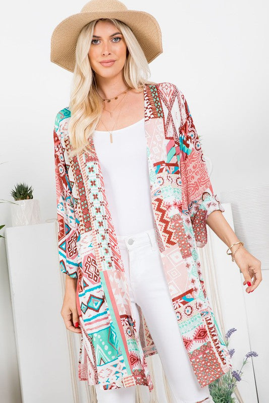 Coral Paisley Bandana Printed Gauze Cardigan