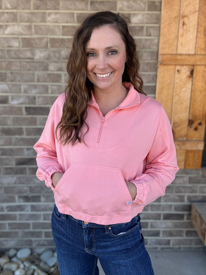 Coral Quarter Zip Pullover by Simply Southern