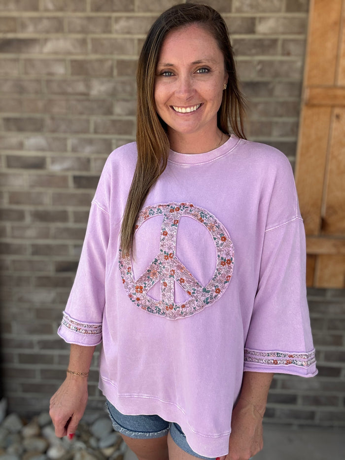 Cotton Candy Floral Peace Sign Pullover by Easel