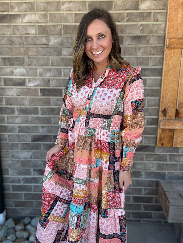 Cotton Multi Color Patch Long Dress