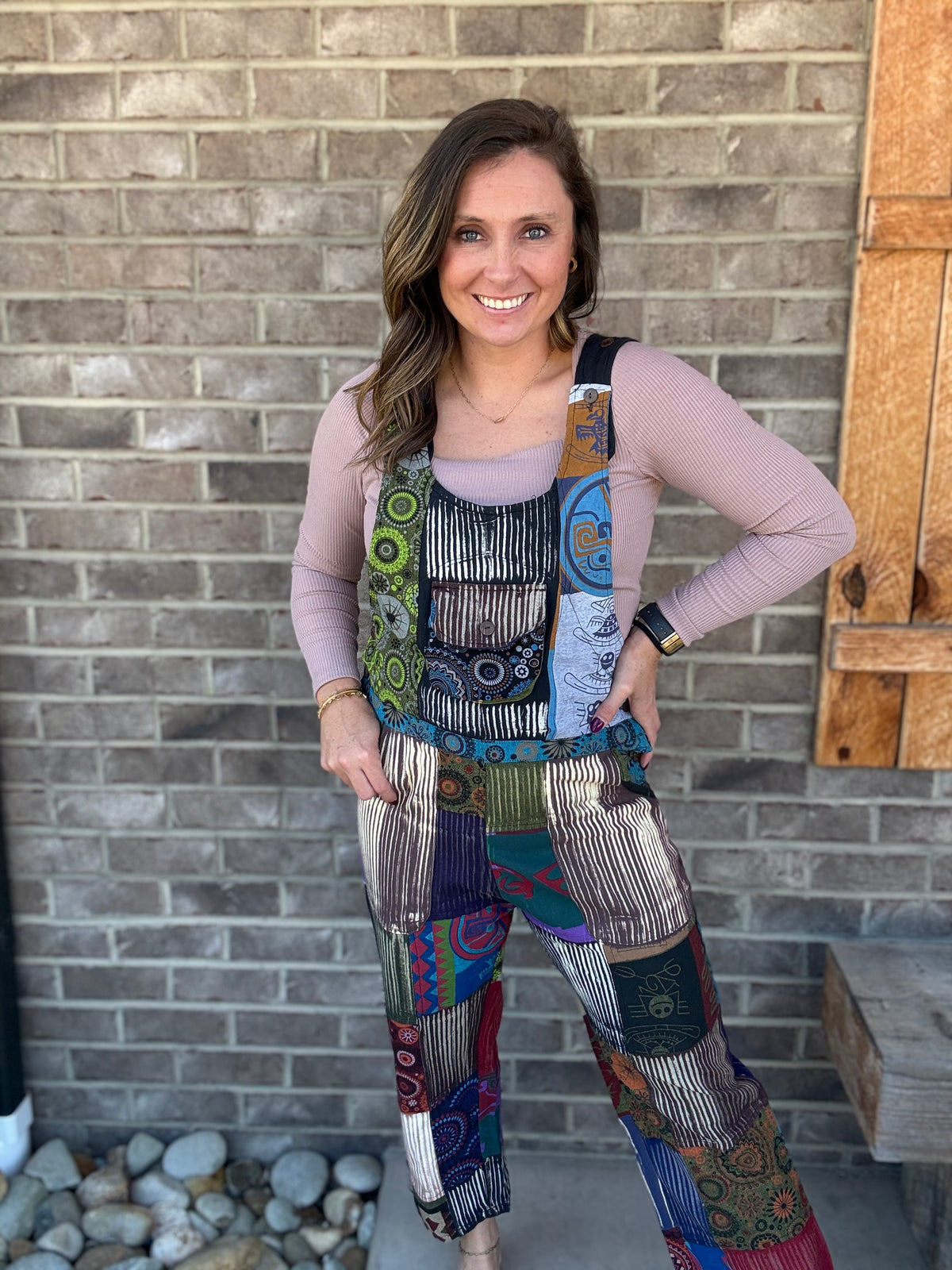 Cotton Multi Print Patchwork Jumpsuit Overall