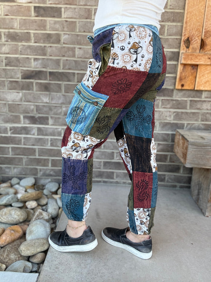 Cotton Mushroom Patch Block Print Earth Trouser