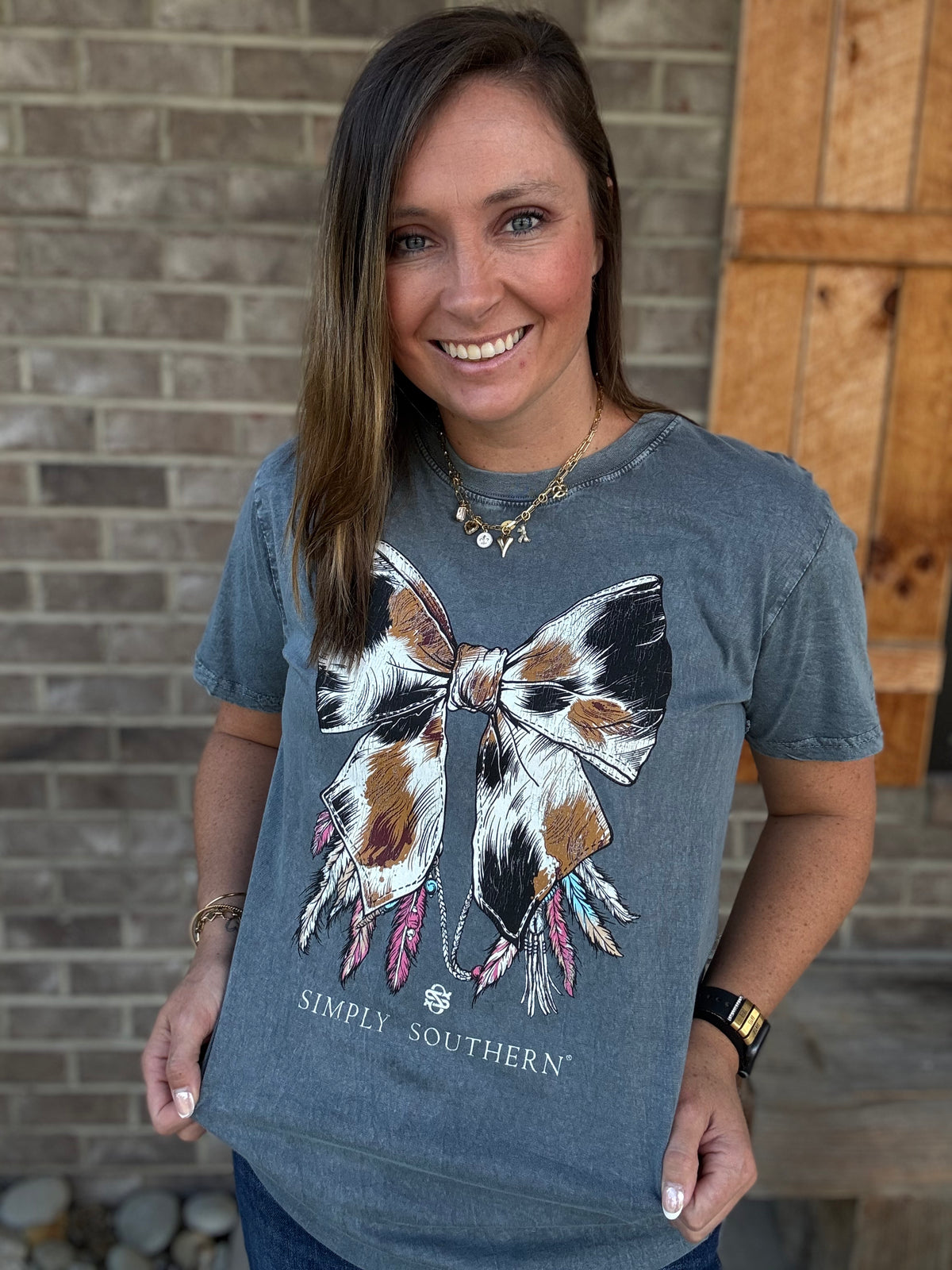 Cowhide Bow Short Sleeve T-Shirt by Simply Southern
