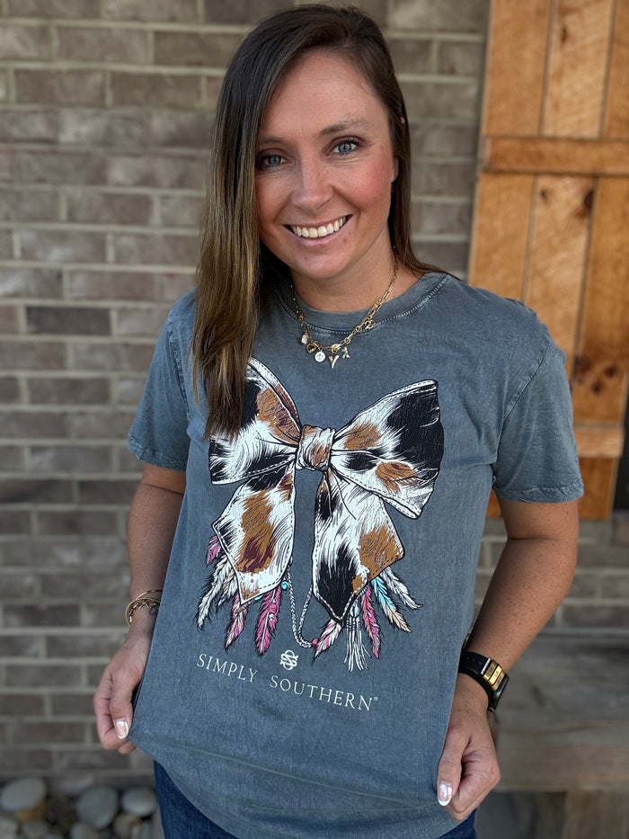 Cowhide Bow Short Sleeve T-Shirt by Simply Southern