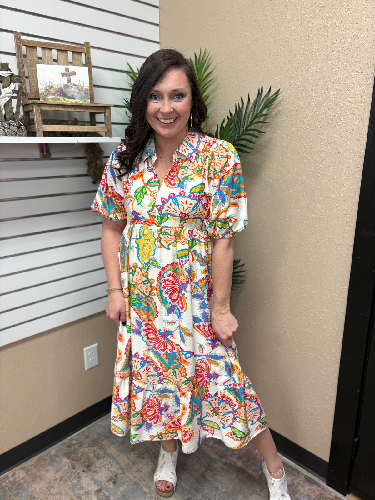 Cream Mix Paisley Print Maxi Dress by Umgee