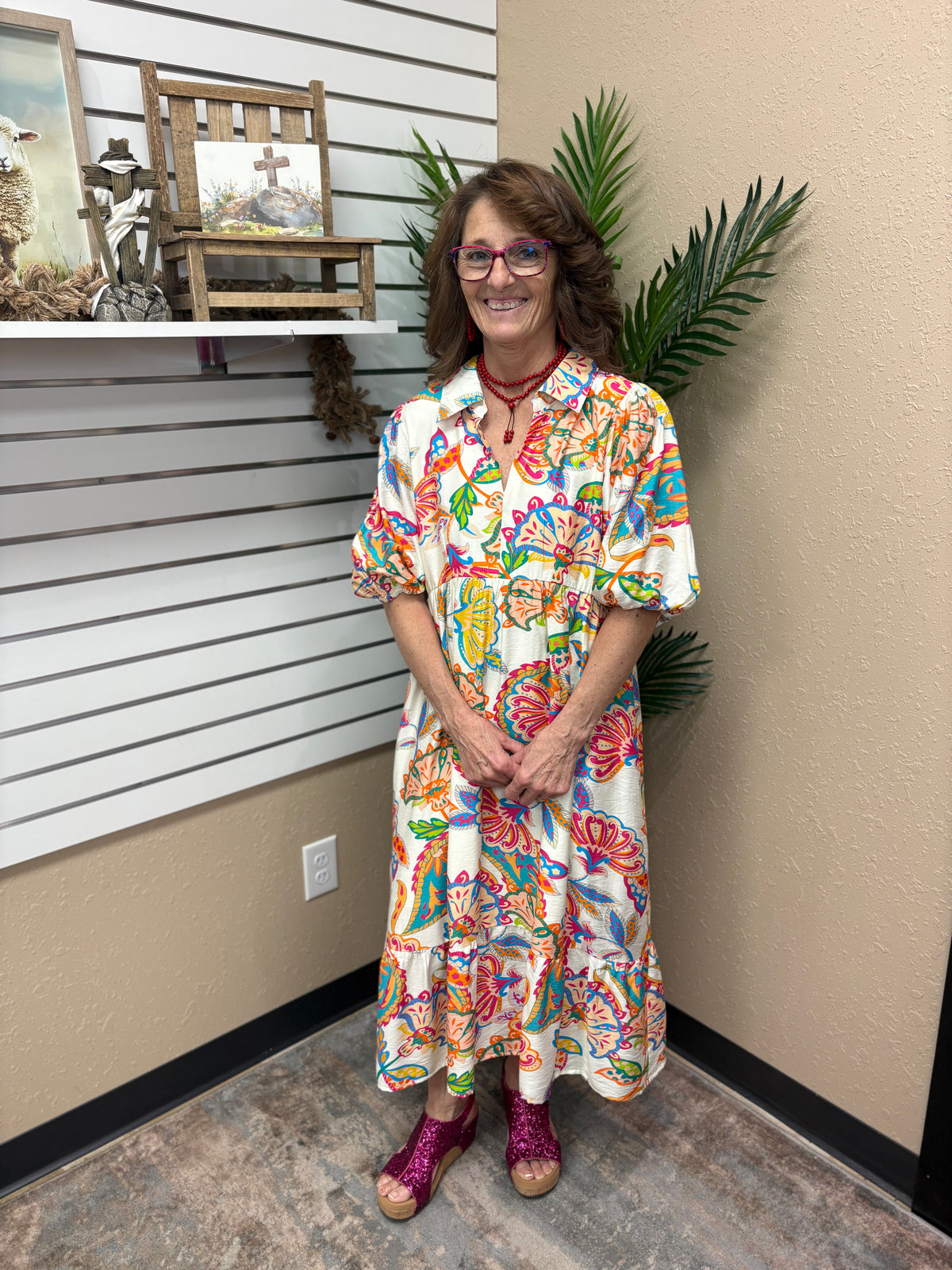 Cream Mix Paisley Print Maxi Dress by Umgee