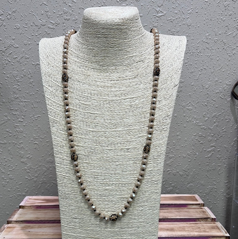 515- Taupe Necklace w/ Leopard Detail