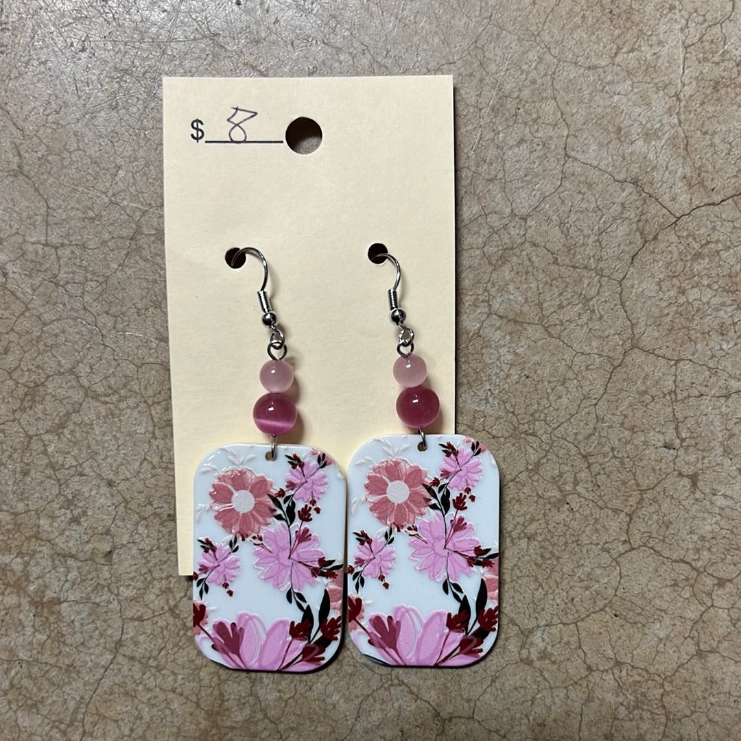 2374- Pink Square Floral Earrings
