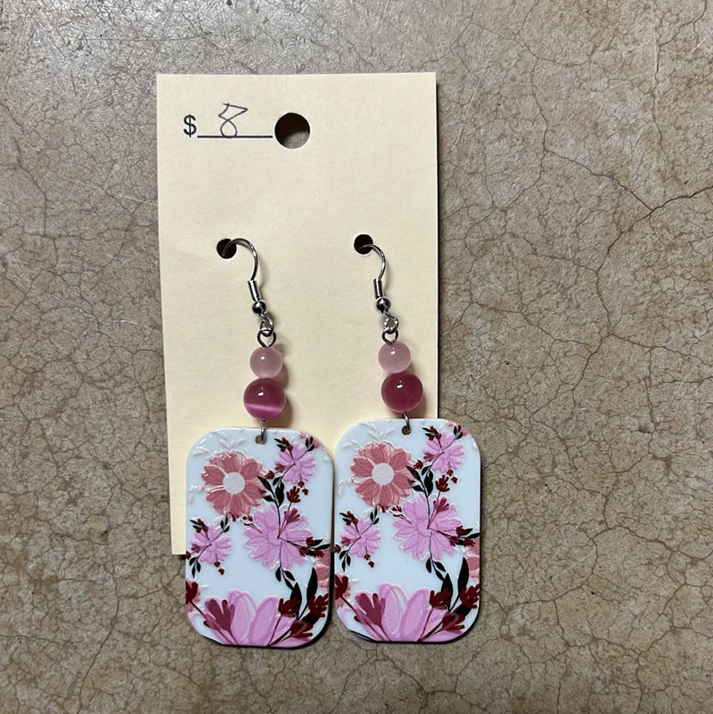 2374- Pink Square Floral Earrings