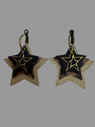 Taupe, Leopard, Black Star Charm Layered Earrings