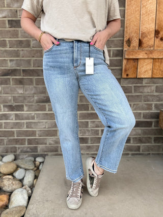 High Rise Light Wash Ankle Straight Judy Blue Jeans