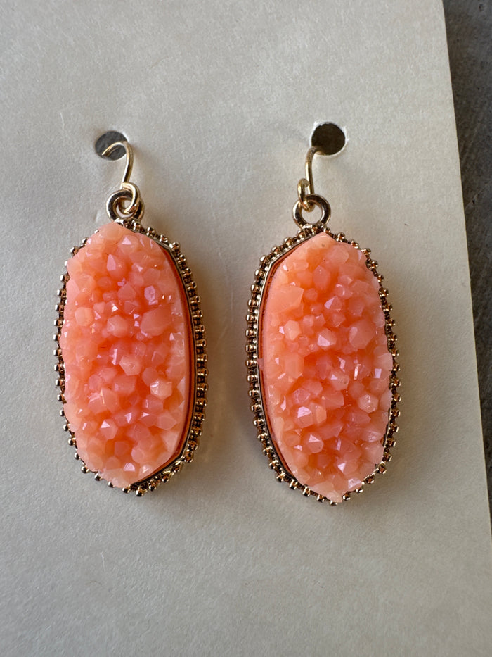 Coral Gold Trimmed Hook Earrings