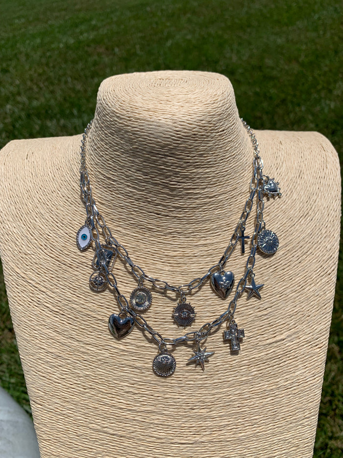 Silver Luxe Charm Layered Necklace