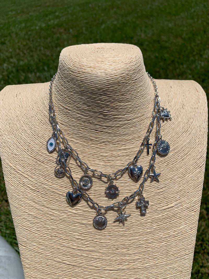 Silver Luxe Charm Layered Necklace