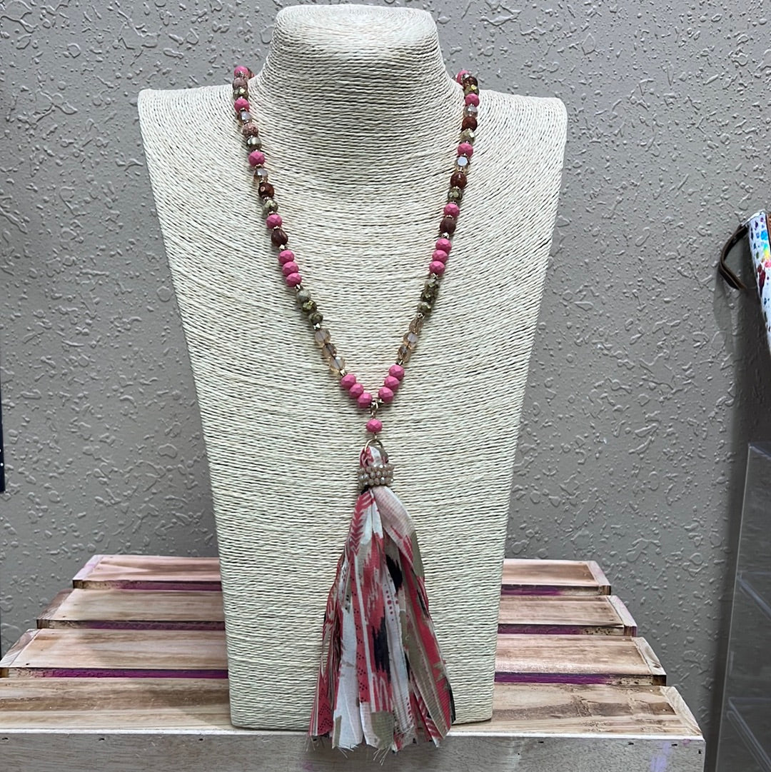 624- Pink Aztec Tassel Necklace