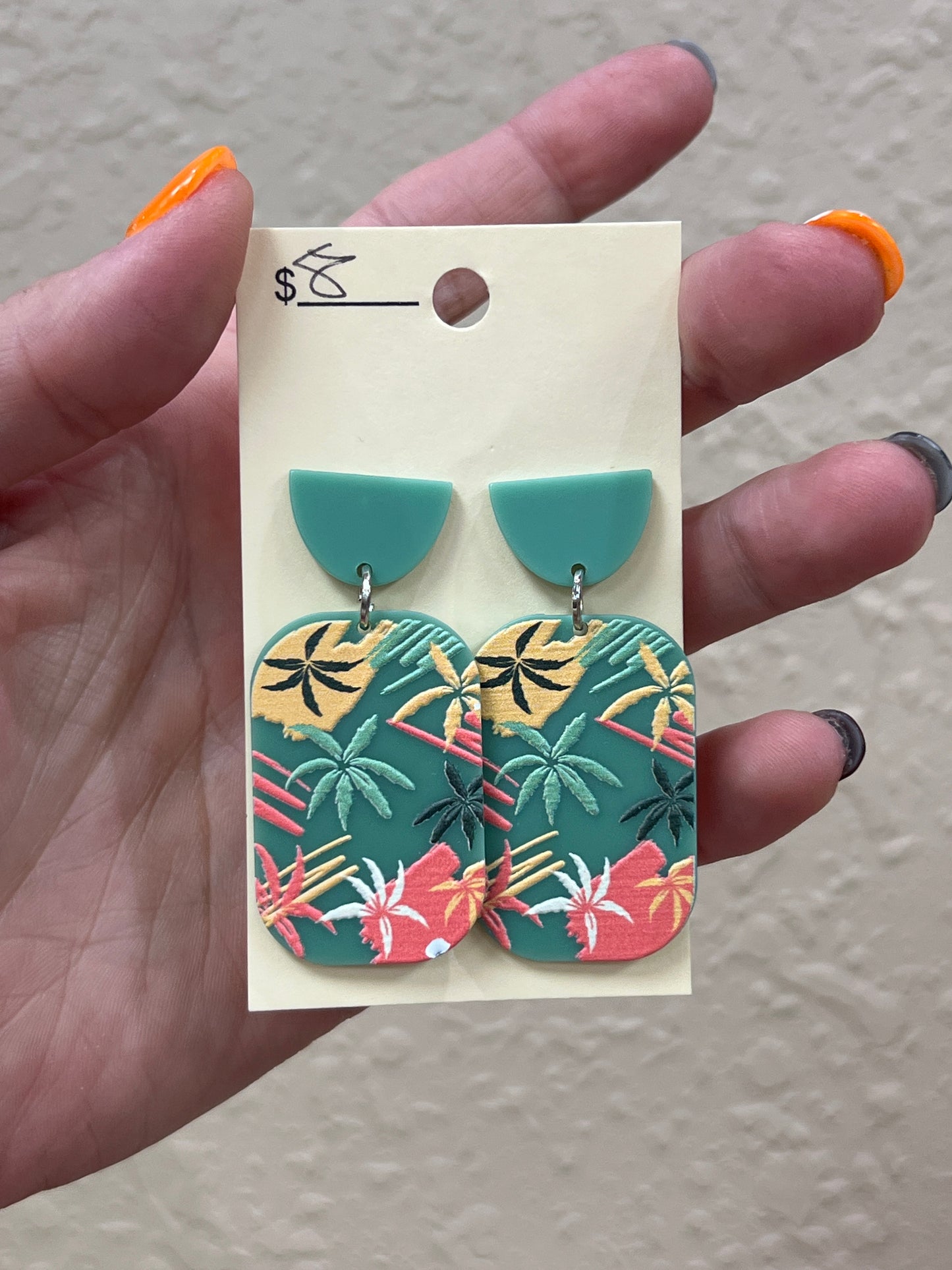 2997- Teal Tropical Pattern Earrings