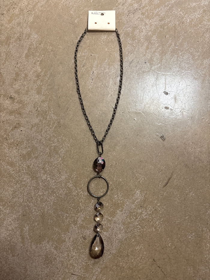 Crystal Drop Brass Necklace