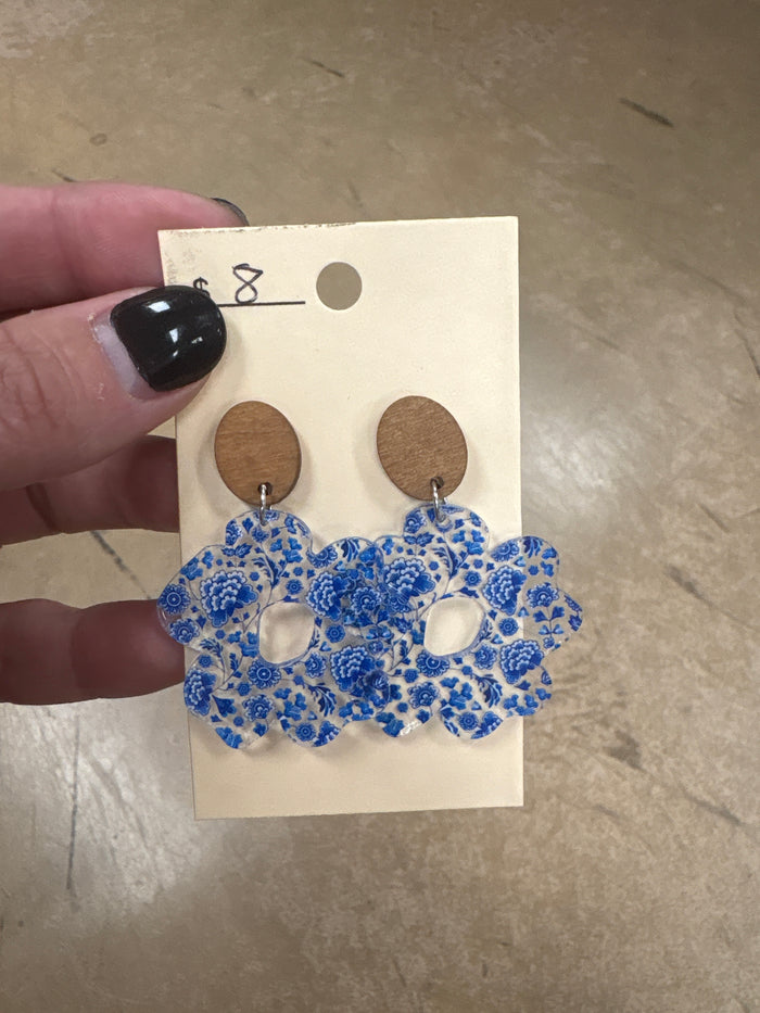 Blue Floral Acrylic Daisy Earrings