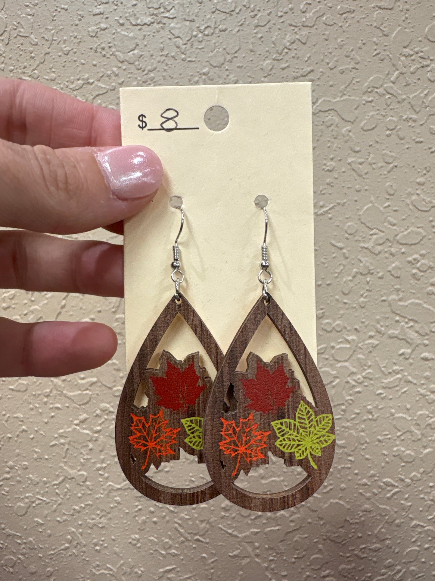 3697- Fall Leaves Wooden Earrings