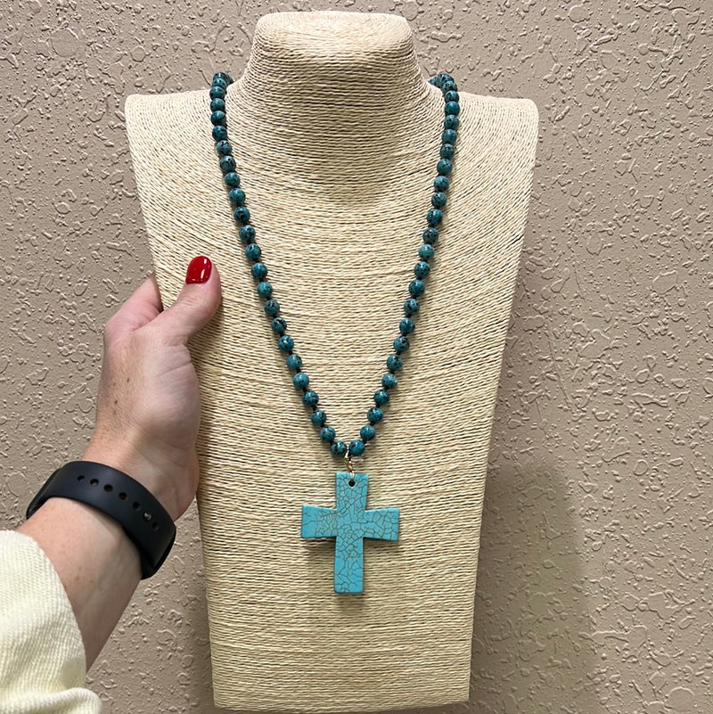 490- Turquoise Beaded Cross Necklace