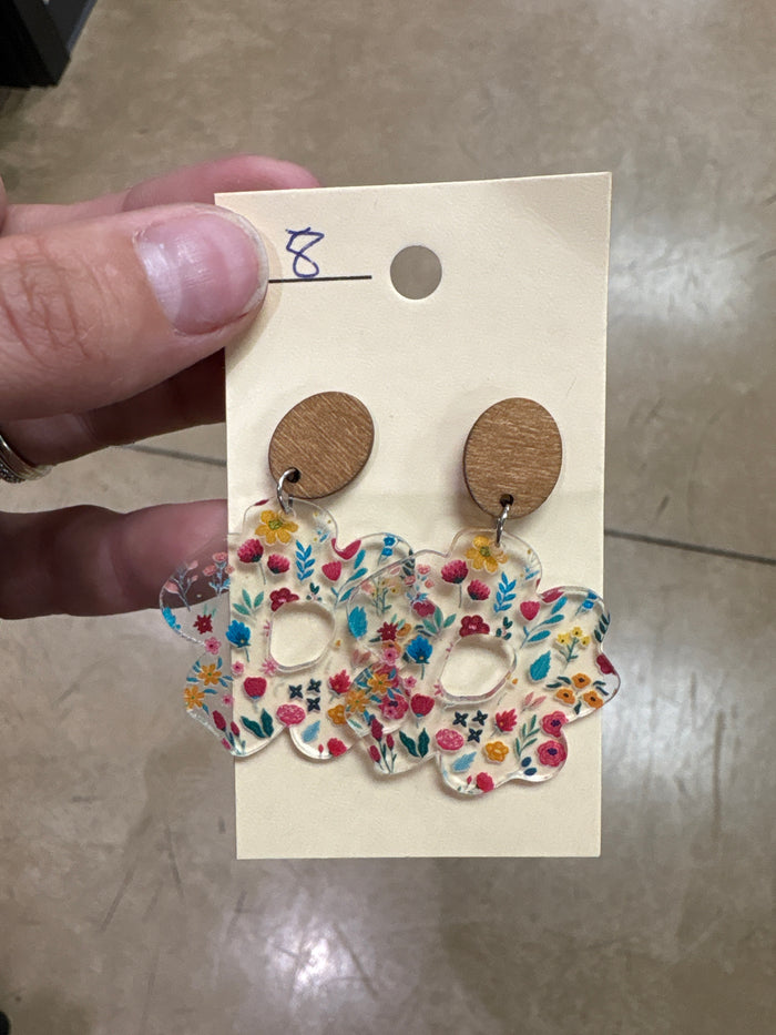 Clear Pink, Green, and Blue Floral Daisy Earrings