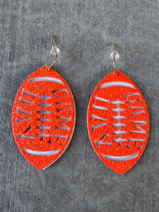 Football Game Day Orange Earrings Bling