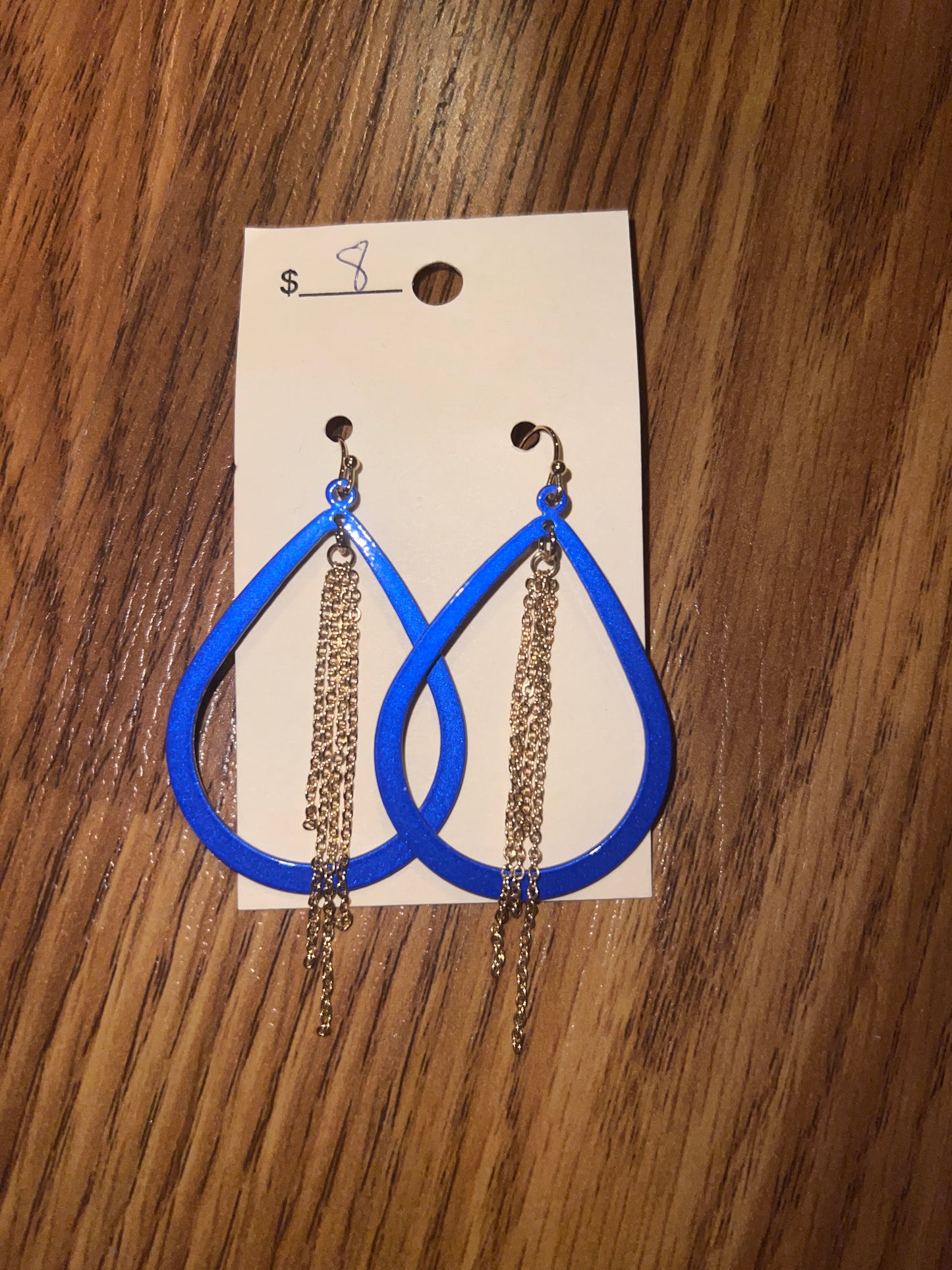 3151- Blue Teardrop Earrings w/ Gold Dangle