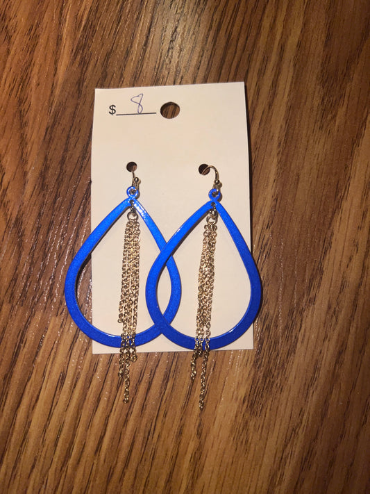 3151- Blue Teardrop Earrings w/ Gold Dangle