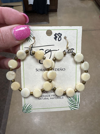 8451- Cream Hoop Circle Tauga Nut Earrings