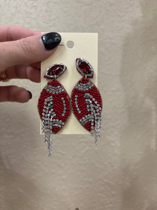 3472- Maroon Football w/ Fringe Earrings