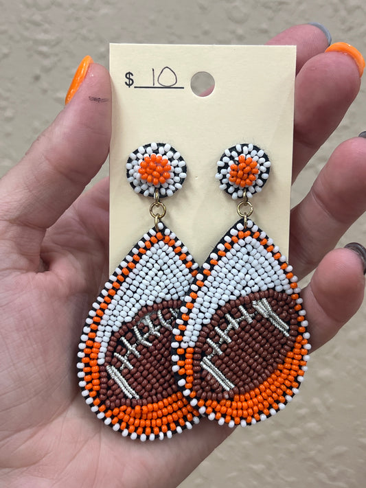 2933- Orange & White Beaded Teardrop Football Earrings *TN COLLECTION*