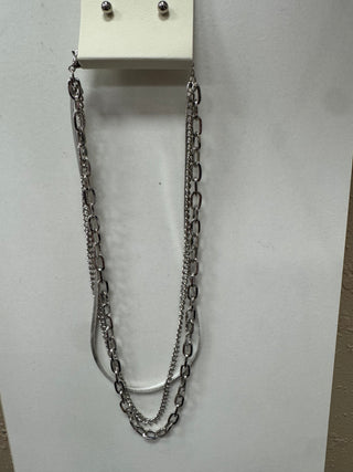 Silver Three Layered Chain Necklace