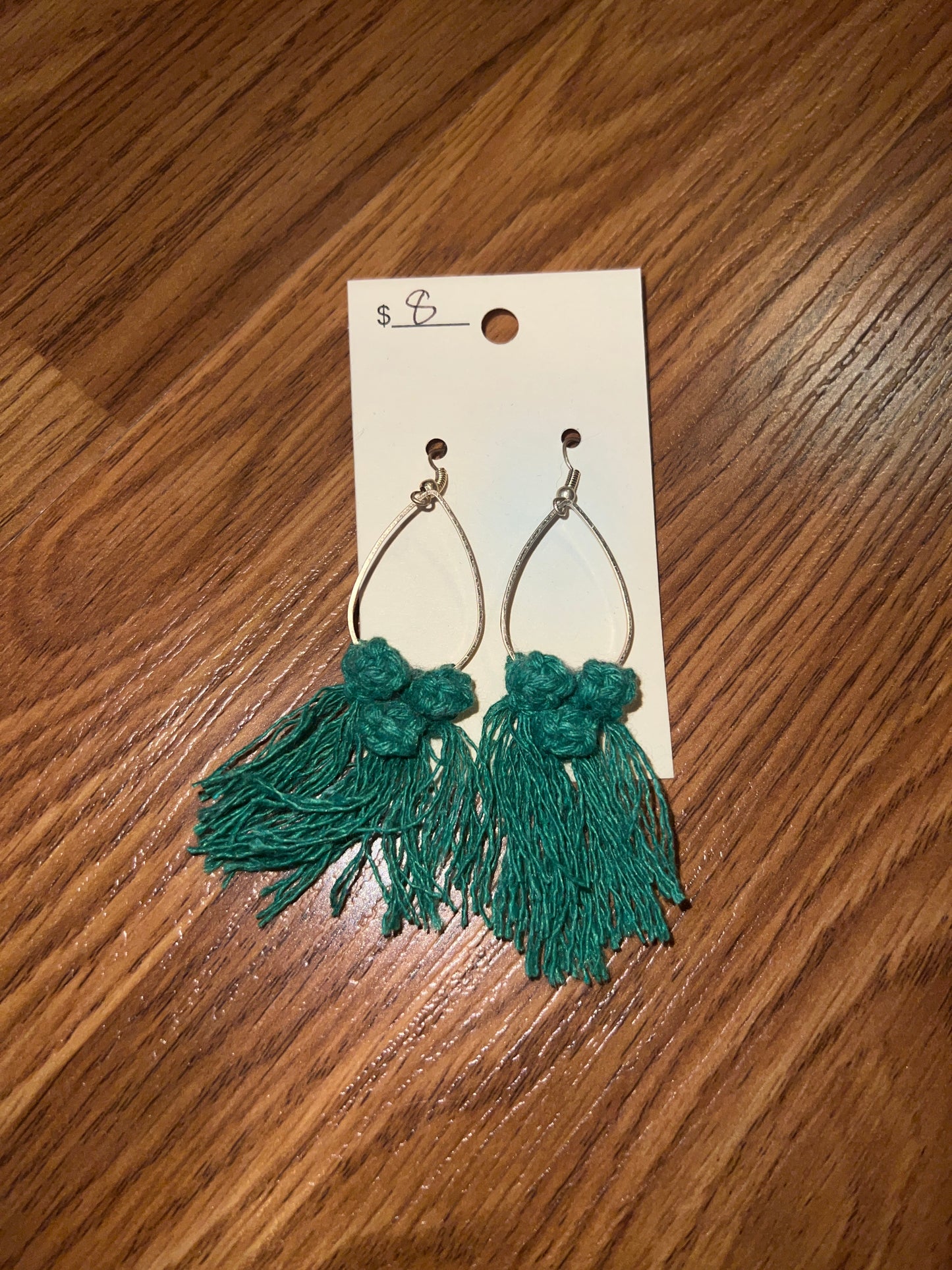 3194- Green Macrame Fringe Earrings