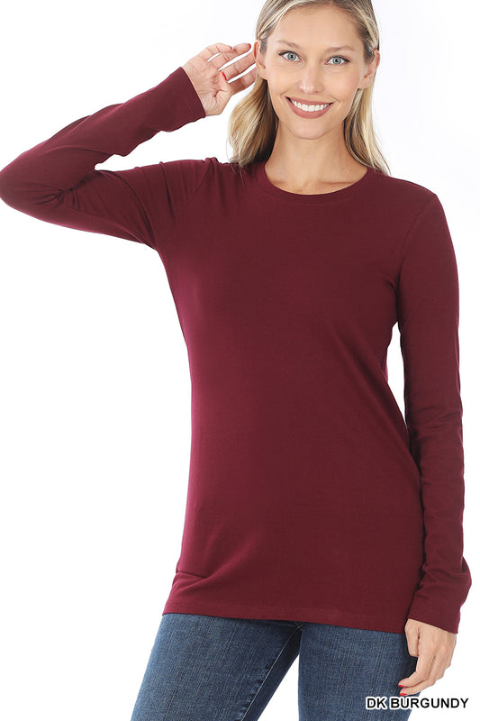 10096- Dark Burgundy Long Sleeve Basic Relaxed Fit Tee