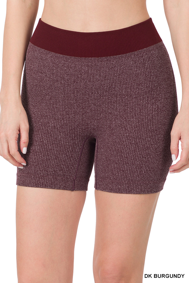 10102- Dark Burgundy Ribbed Seamless Biker Shorts