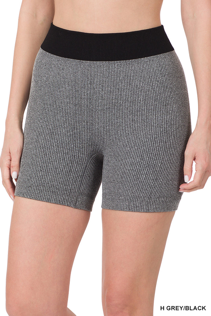 10103- Dark Heather Black Ribbed Seamless Shorts