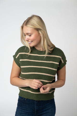 IN STOCK Striped Sweater Top - Olive and Tan