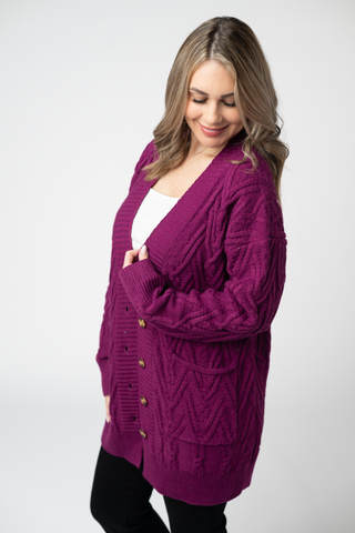 IN STOCK Brooks Button Sweater Cardigan - Magenta