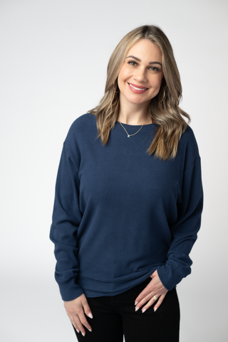 08.21 EN ROUTE Corrine Ribbed Pullover Top - Navy