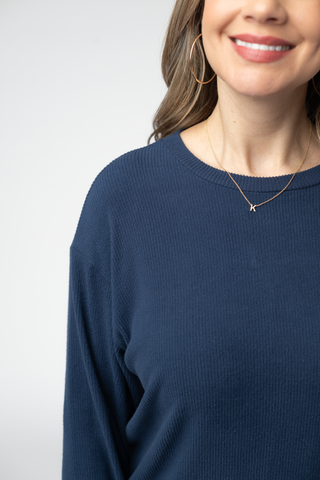 08.21 EN ROUTE Corrine Ribbed Pullover Top - Navy