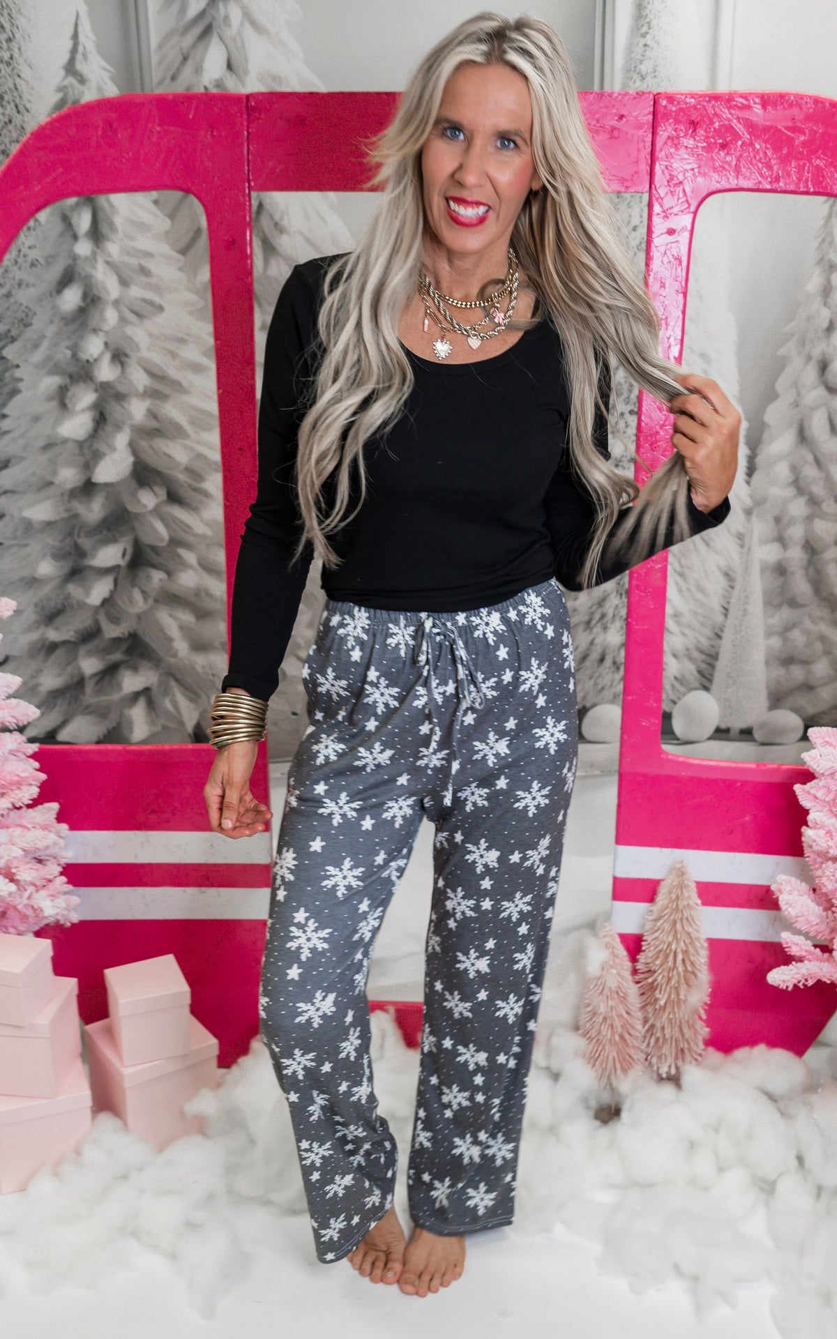 Black Snowflake Pajama Pant Set by Salty Wave (TOP & BOTTOM) * *DEAL*