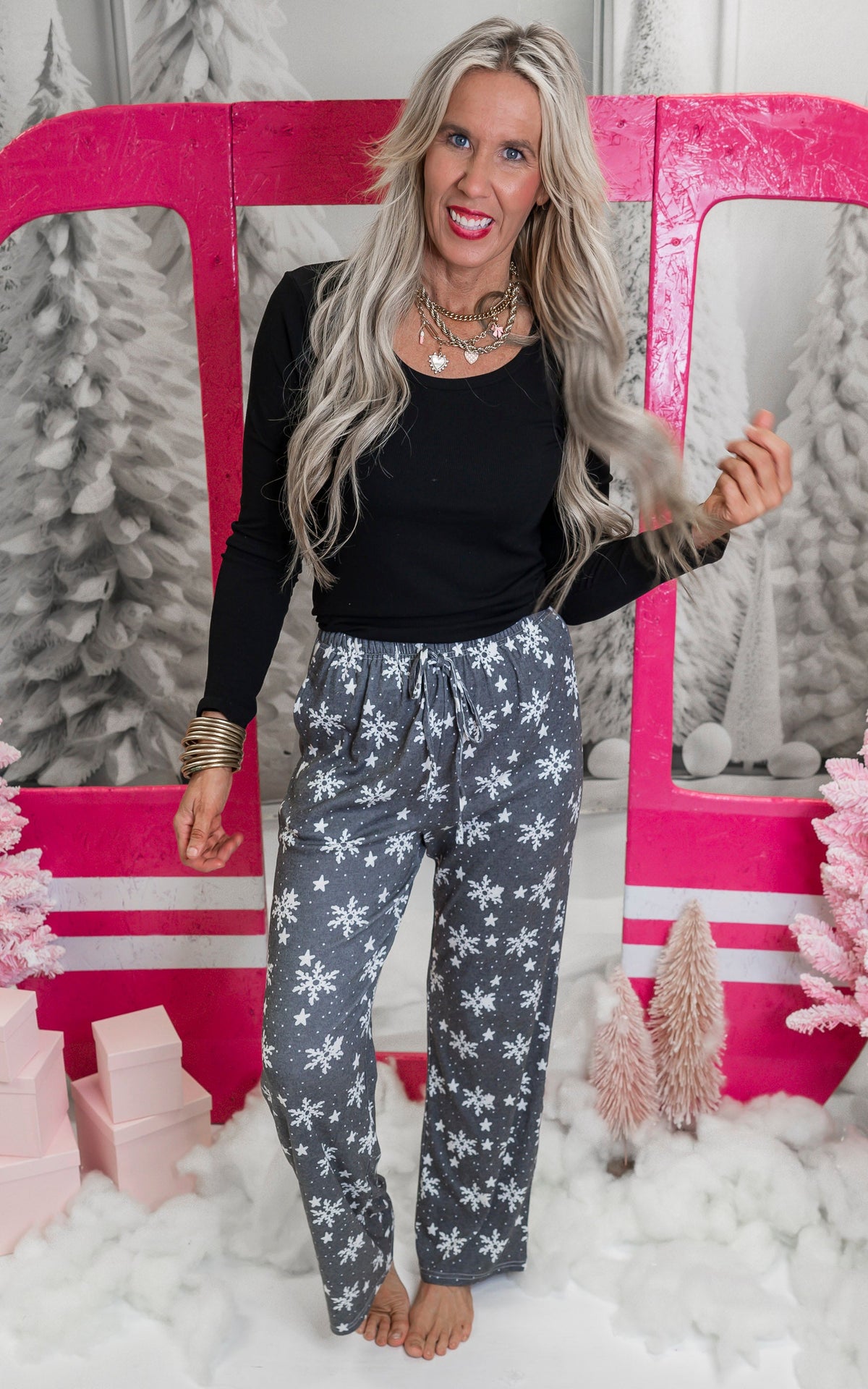 Black Snowflake Pajama Pant Set by Salty Wave (TOP & BOTTOM) * *DEAL*