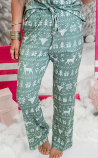Green Reindeer Long Sleeve Pajama Pant Set by Salty Wave (TOP & BOTTOM) *DEAL*