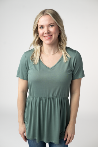 IN STOCK Sarah Ruffle Short Sleeve - Dusty Jade