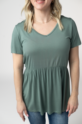 IN STOCK Sarah Ruffle Short Sleeve - Dusty Jade