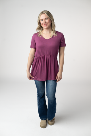 IN STOCK Sarah Ruffle Short Sleeve - Mulberry